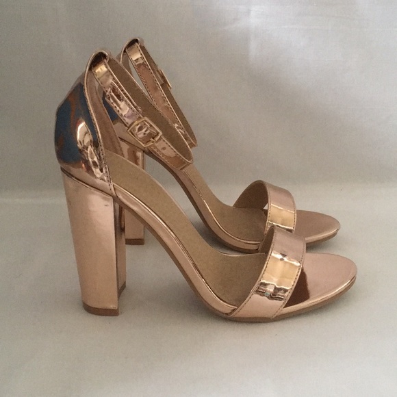 New Womens Sexy Rose Gold Sandals with Heel - Picture 3 of 7